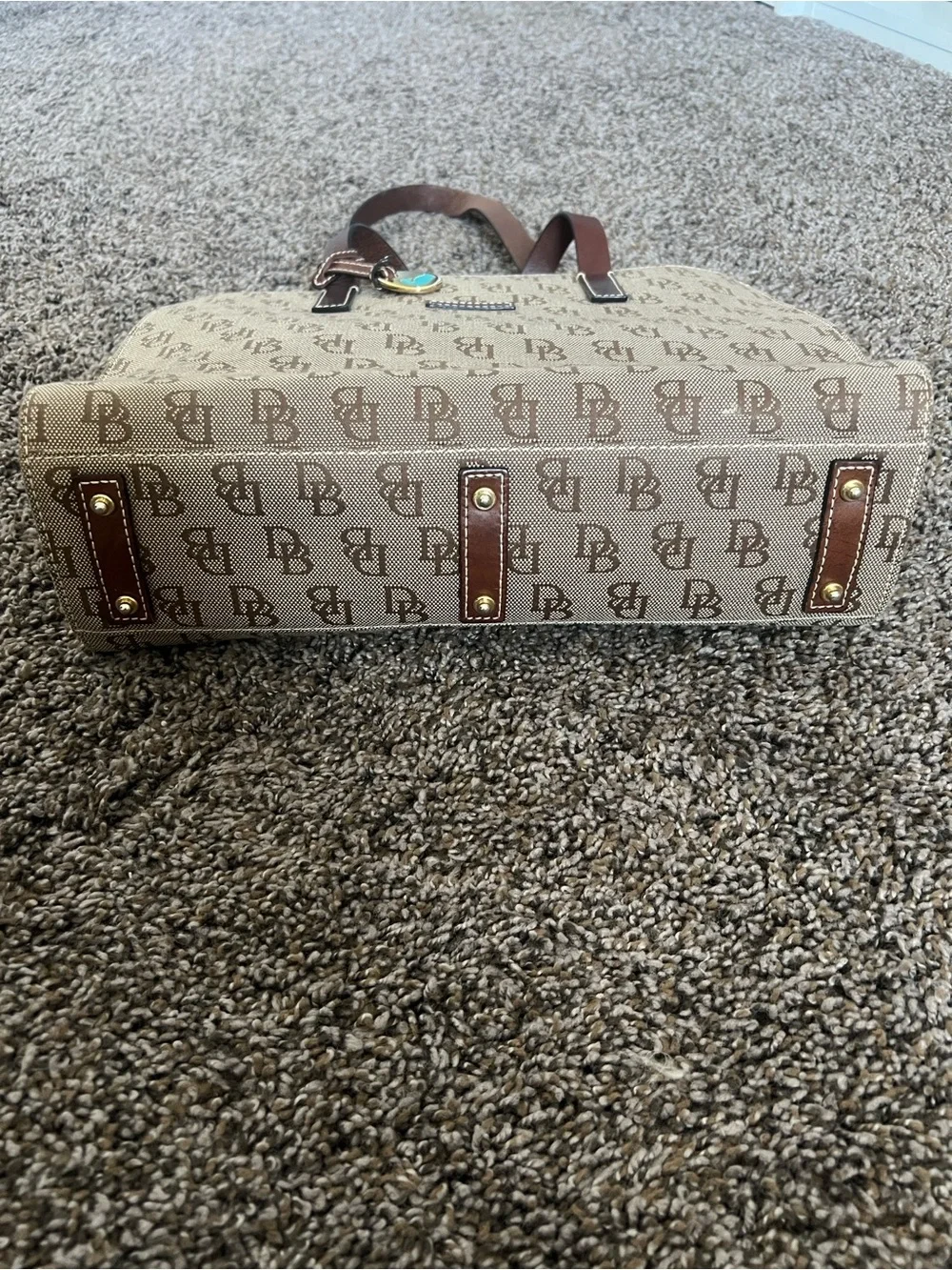 Vintage Dooney & Bourke Beige Signature Canvas Tote with Brown Trim